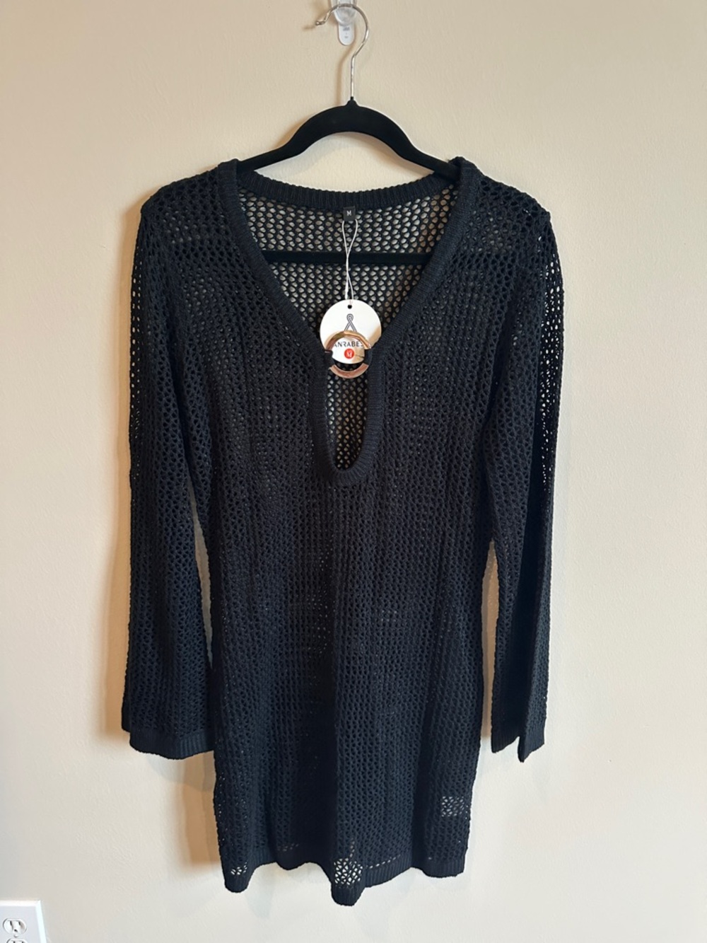 Women’s Black Open-Knit Swim Coverup Tunic
